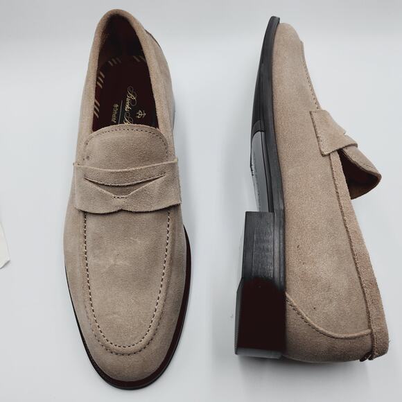 Mens Size 10 Brooks Brothers Penny Loafers Upper Suede Almond Toe Slip On Beige main image 4